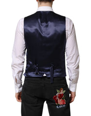Dolce & Gabbana Dark Blue Logo Wool Formal Men Waistcoat Vest - IT48 | M - Vests