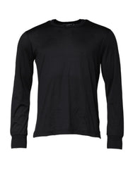 Dolce & Gabbana Dark Blue Silk Crew Neck Men Pullover Sweater - Sweaters