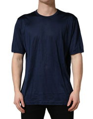 Dolce & Gabbana Dark Blue Silk Short Sleeve CrewNeck T-shirt - IT54 | XL