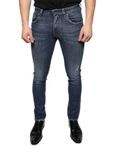 Dolce & Gabbana Dark Blue Washed Cotton Skinny Denim Jeans - IT44 | XS - Jeans