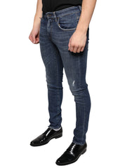 Dolce & Gabbana Dark Blue Washed Cotton Skinny Denim Jeans - IT44 | XS - Jeans