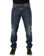 Dolce & Gabbana Dark Blue Washed Mid Waist Straight Men Denim Jeans - IT48 | M