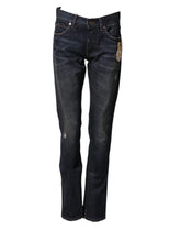 Dolce & Gabbana Dark Blue Watch GOLD Men Skinny Denim Jeans - IT44 | XS