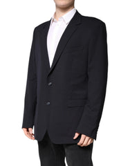 Dolce & Gabbana Dark Blue Wool Single Breasted Coat Blazer - IT56 | XXL - Sport Jackets