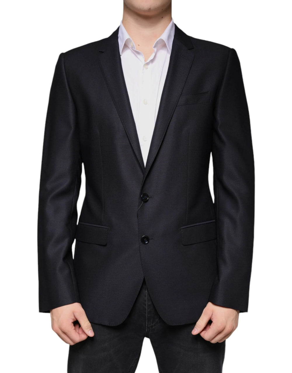 Dolce & Gabbana Dark Blue Wool Single Breasted Dress Coat Blazer - IT48 | M - Sport Jackets