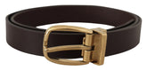 Dolce & Gabbana Dark Brown Calf Leather Gold Tone Metal Buckle - 85 cm / 34 Inches - Belts