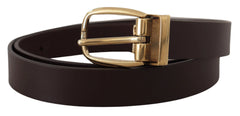 Dolce & Gabbana Dark Brown Calf Leather Gold Tone Metal Buckle - 85 cm / 34 Inches - Belts