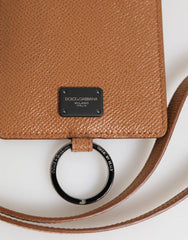 Dolce & Gabbana Dark Brown Leather Lanyard Logo Card Holder Men Wallet - Card Cases