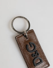 Dolce & Gabbana Dark Brown Leather Logo Metal Ring Keychain Holder Keyring - Keychains