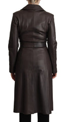 Dolce & Gabbana Dark Brown Leather Long Sleeves Belted Jacket - IT40|S - Overcoats