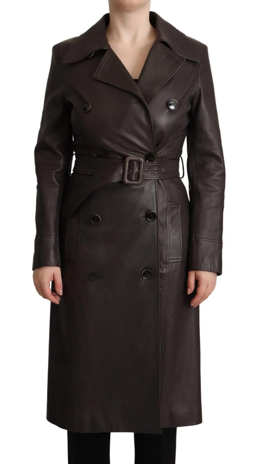 Dolce & Gabbana Dark Brown Leather Long Sleeves Belted Jacket - IT40|S - Overcoats