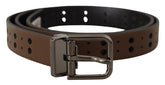 Dolce & Gabbana Dark Brown Perforated Leather Metal Belt - 90 cm / 36 Inches - Belts
