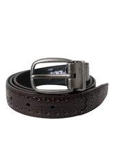 Dolce & Gabbana Dark Brown Perforated Leather Metal Buckle Belt Men - 85 cm / 34 Inches - Belts