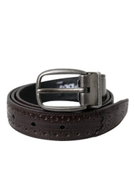 Dolce & Gabbana Dark Brown Perforated Leather Metal Buckle Belt Men - 85 cm / 34 Inches - Belts