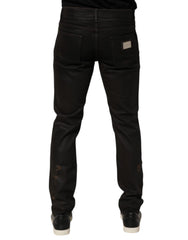 Dolce & Gabbana Dark Brown Tattered Cotton Skinny Denim Jeans - IT48 | M - Jeans