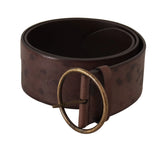 Dolce & Gabbana Dark Brown Wide Calf Leather Logo Round Buckle Belt - 90 cm / 36 Inches - Belts