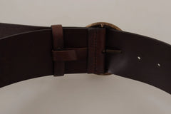Dolce & Gabbana Dark Brown Wide Waist Leather Metal Round Buckle Belt - 90 cm / 36 Inches - Belts