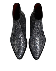 Dolce & Gabbana Dark Gray Cotton Sequined Chelsea Boots Shoes - EU41/US8 - Boots
