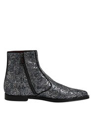Dolce & Gabbana Dark Gray Cotton Sequined Chelsea Boots Shoes - EU41/US8 - Boots