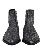 Dolce & Gabbana Dark Gray Cotton Sequined Chelsea Boots Shoes - EU41/US8