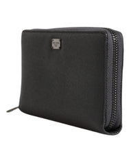 Dolce & Gabbana Dark Gray Leather DG Logo Zip Around Continental Wallet - Wallets
