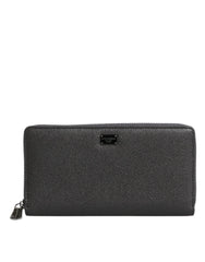 Dolce & Gabbana Dark Gray Leather DG Logo Zip Around Continental Wallet - Wallets