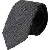 Dolce & Gabbana Dark Gray Plaid Patterned Silk Adjustable Men Tie - Neckties