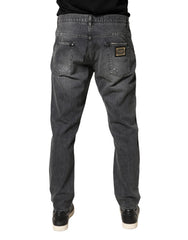 Dolce & Gabbana Dark Gray Tattered Cotton Loose Denim Jeans