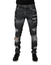 Dolce & Gabbana Dark Gray Tattered Cotton Skinny Denim Jeans - IT48 | M - Jeans
