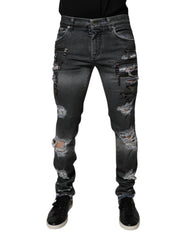 Dolce & Gabbana Dark Gray Tattered Cotton Skinny Denim Jeans - IT48 | M - Jeans
