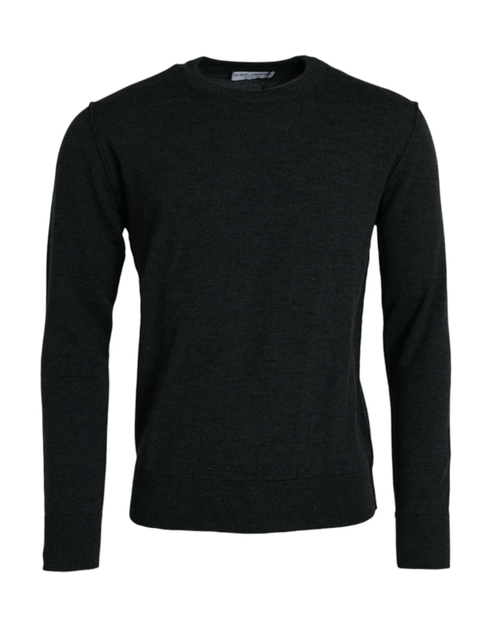 Dolce & Gabbana Dark Gray Wool Crew Neck Pullover Sweater - Sweaters