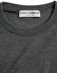 Dolce & Gabbana Dark Gray Wool Crew Neck Pullover Sweater - Sweaters