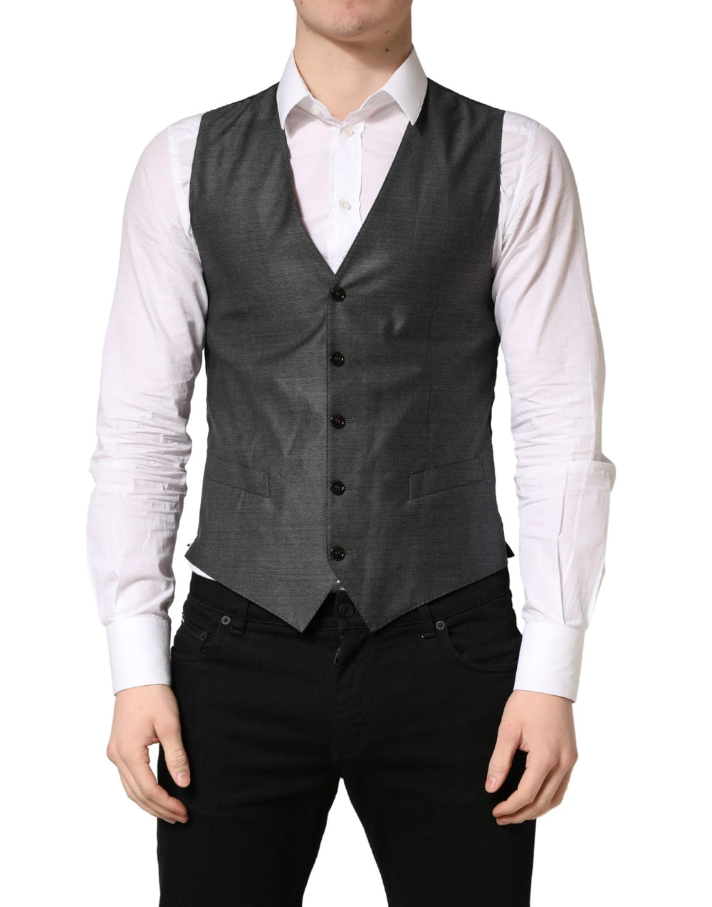 Dolce & Gabbana Tummanharmaa Villasta Virallinen Takki Liivi - IT46 | S