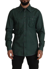 Dolce & Gabbana Dark Green Button Down Long Sleeves Shirt - IT41 | L - Shirts