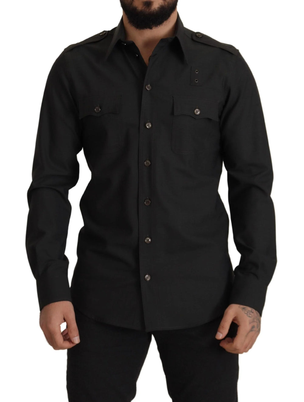 Dolce & Gabbana Dark Green Cotton Slim Fit Casual Men Shirt - IT40 | M - Shirts