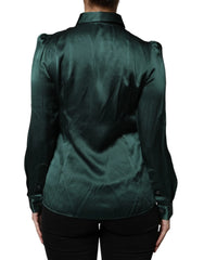 Dolce & Gabbana Dark Green Silk Button Down Long Sleeves Blouse Top - IT40|S - Blouses