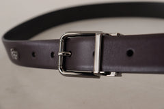 Dolce & Gabbana Dark Purple Leather Box Borchia Metal Buckle Belt - 90 cm / 36 Inches - Belts