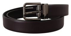 Dolce & Gabbana Dark Purple Leather Box Borchia Metal Buckle Belt - 90 cm / 36 Inches - Belts