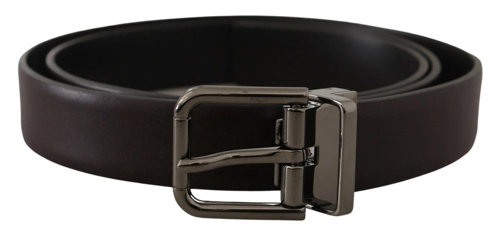 Dolce & Gabbana Dark Purple Leather Box Borchia Metal Buckle Belt - 90 cm / 36 Inches - Belts