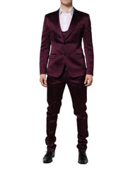 Dolce & Gabbana Dark Purple Silk 3Piece Single Breasted Suit - Tuxedos