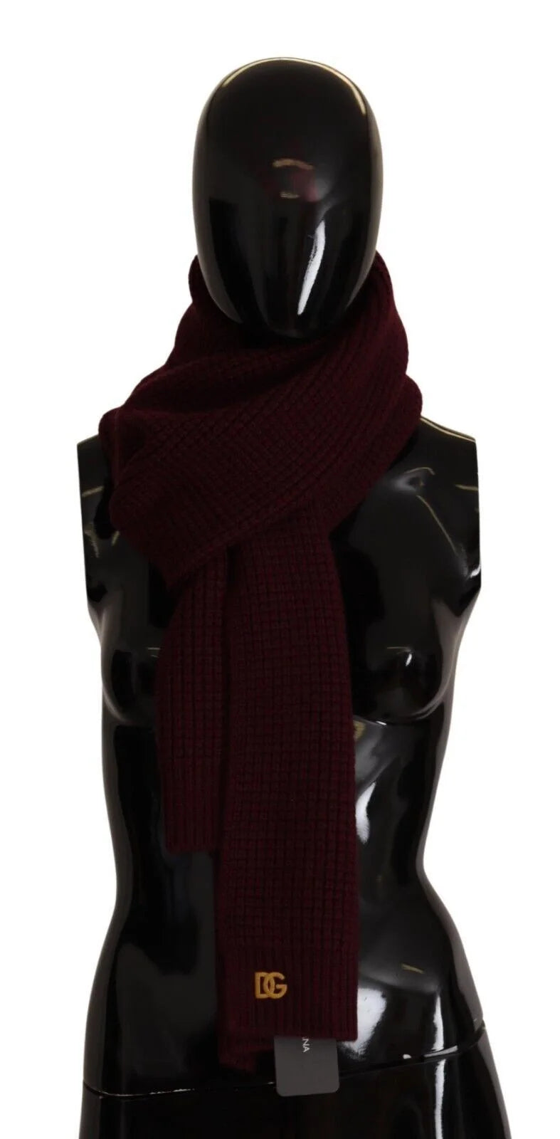 Dolce & Gabbana Dark Red Cashmere Logo Wrap Shawl Knitted Scarf - Scarves & Shawls