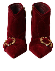 Dolce & Gabbana Dark Red Velvet Devotion Buckle Boots Shoes - Boots