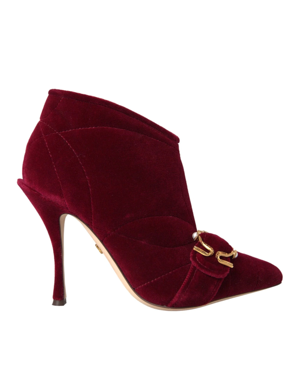 Dolce & Gabbana Dark Red Velvet Devotion Buckle Boots Shoes - Boots