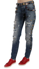 Dolce & Gabbana Distressed Embellished Buttons Denim Pants Jeans - IT38|XS - Jeans