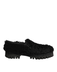 Dolce & Gabbana Dress Black Fur Leather Slippers Men Shoes - Slippers