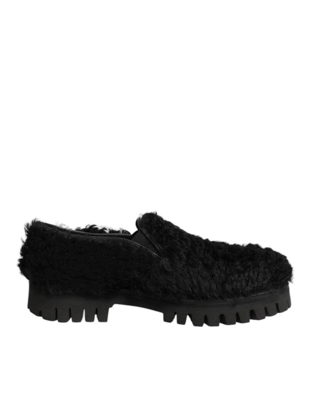Dolce & Gabbana Dress Black Fur Leather Slippers Men Shoes - Slippers