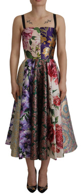 Dolce & Gabbana Dress Midi Patchwork Floral Jaquard Silk - Dresses