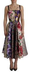 Dolce & Gabbana Dress Midi Patchwork Floral Jaquard Silk - Dresses