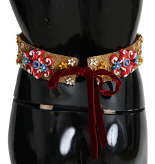 Dolce & Gabbana Embellished Floral Crystal Wide Waist Golden Belt - IT42|M - Belts