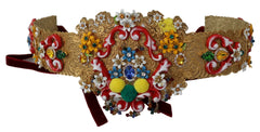Dolce & Gabbana Embellished Floral Crystal Wide Waist Golden Belt - IT42|M - Belts